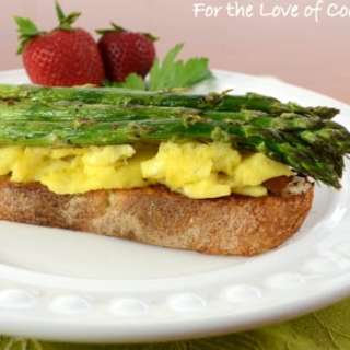 Scrambled Eggs and Roasted Asparagus on Toasted Sourdough