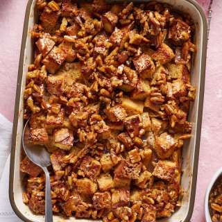 Overnight Bourbon Pecan Pie French Toast Casserole