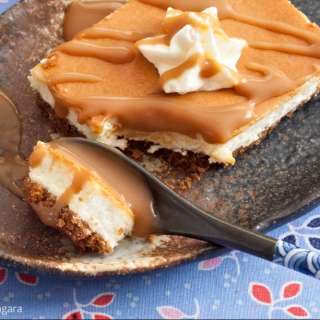 Low Fodmap Vanilla and Miso Caramel Cheesecake Slice