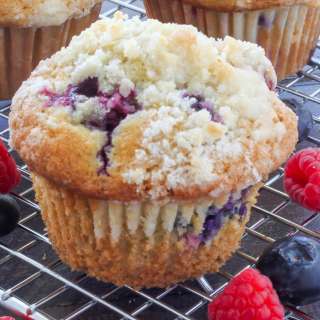 Blueberry-Raspberry Muffins with Streusel Topping