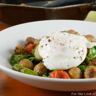 Roasted Veggie and Baby Potato Hash with a Poached Egg