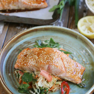 Salmon Teriyaki, Pickled Ginger Sesame Slaw