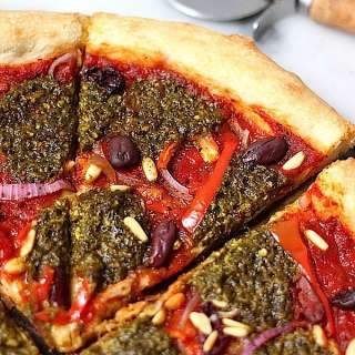 Summertime Pesto Pizza (Skinny, Vegan, Dairy Free)