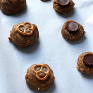 Brown Butter Salted Pretzel and Toffee Peanut Butter Cup Stuffed Cookies