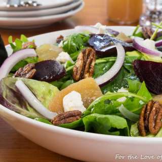 Roasted Beet, Arugula, Goat Cheese, and Candied Pecan Salad