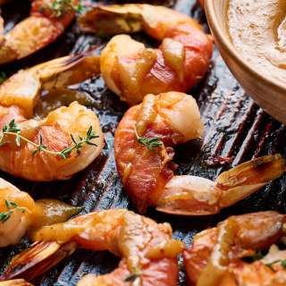 Prosciutto Wrapped Shrimp with Bourbon Honey Mustard Sauce