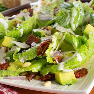 Hearts of Romaine Salad with Bacon, Avocado and Sun Dried Tomato