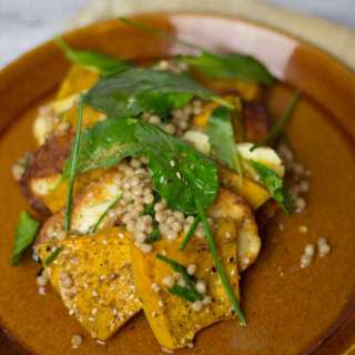 Roasted Pumpkin, Haloumi Salad with Baby Kale Salad