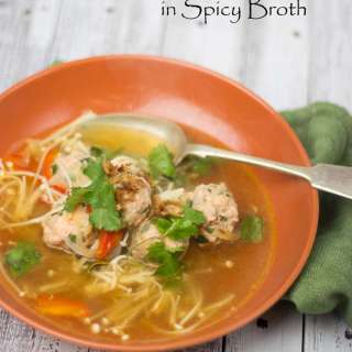 Hoisin Salmon Meatballs in Asian Broth