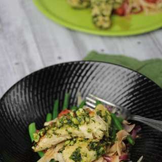 Kale Spinach Basil Pesto Chicken, Fennel and Bean salad