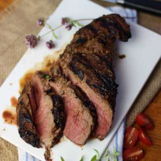 Barbecued Mushrooms with Chipotle Feta and Rare Roast Beef