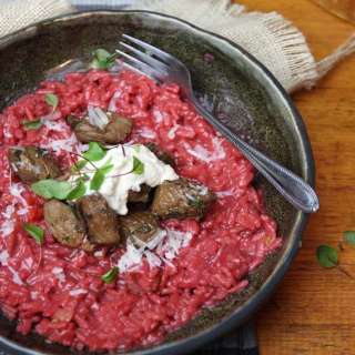 Beetroot Risotto, Balsamic Rump and Horseradish cream