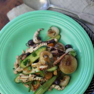 Cipollini Onions with balsamic and BBQ Squid