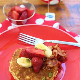 Gluten Free Pancakes Banana Strawberries and Chilli Pancetta