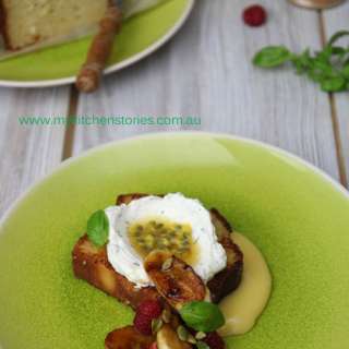Lemon Bread, Basil Mascarpone and Maple Passionfuit Sauce