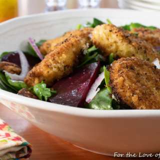 Fried Goat Cheese and Roasted Beet Salad with Arugula and Spinach