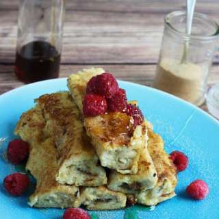 French Toast Rolls with raspberry,chocolate and maple syrup