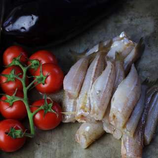 Fried Whiting Smoked Eggplant and Caperberries