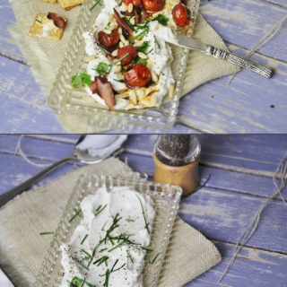 Goat Labneh Roasted Tomatoes Chives and Pinenuts