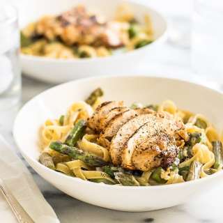 Creamy Chicken and Asparagus Pasta Dinner for Two