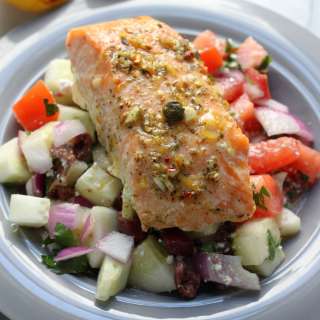 Sunday Suppers: Baked Lemon and Herb Salmon with Greek Salad Salsa