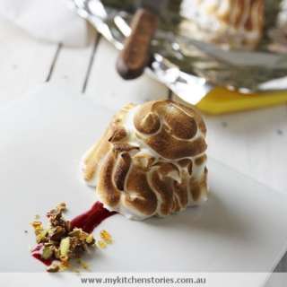 Mini Baked Alaska, Golden Syrup Ice cream, Raspberries and Chocolate