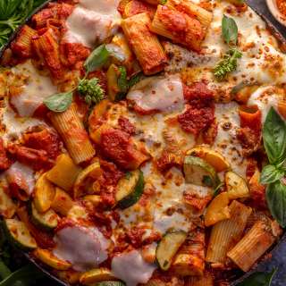 Baked Rigatoni Fra Diavolo with Sausage and Zucchini