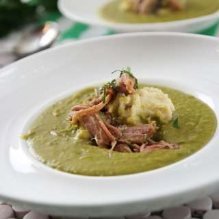Green Pea Soup, Smoked Ham and Creme Fraiche Dumplings