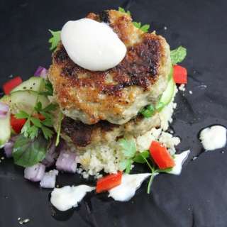 Chicken Cakes Tahini, Mint and Preserved Lemons