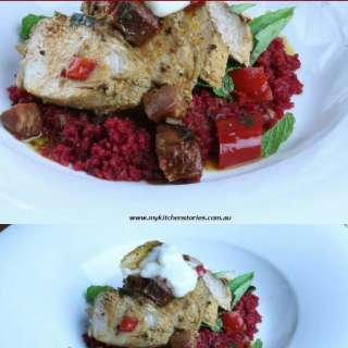 Spiced Chicken, Beetroot Couscous and Chorizo