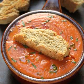 Creamy Tomato and Tarragon Soup with Black Pepper Parmesan Biscotti