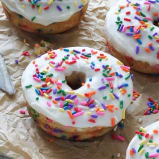 Vanilla Frosted Funfetti Donuts (Baked and Super Easy)