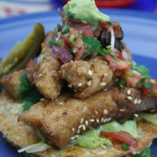 Potato Quesadillas, Crispy Fish and Black Bean Salsa