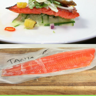 Lightly Smoked Ocean Trout, Pineapple, Chilli and Trout Crackling