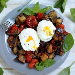 Crispy Eggplant and Tomato Breakfast Hash