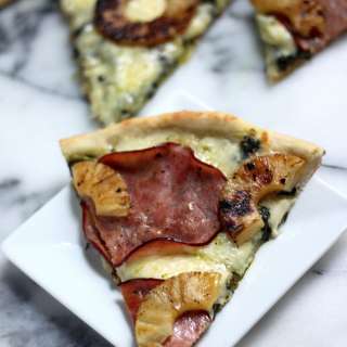 Ham and Pineapple Kale Pesto Pizza