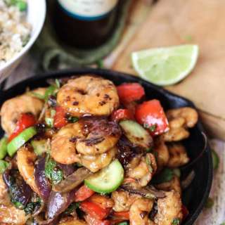 Prawns with Sweet Ginger and Sesame Marinade.