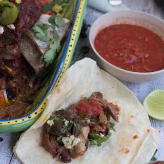 Slow Roast Lamb Burritos with Black Bean salad and Spicy Salsa