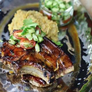 Ginger Pork chops with Cucumber Chilli Salsa