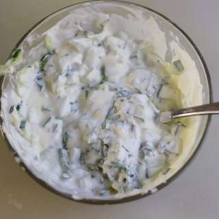 Raita. Cucumber and garlic relish