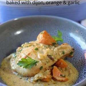 Chicken in a pot with orange, dijon and garlic