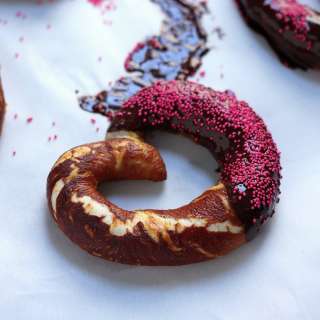 Heart Shaped Chocolate Dipped Soft Pretzels