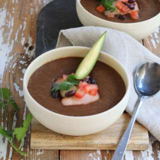 Blackbean Soup with Avocado and bacon