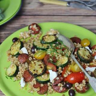 Warm Zucchini, Barley, Chorizo Salad