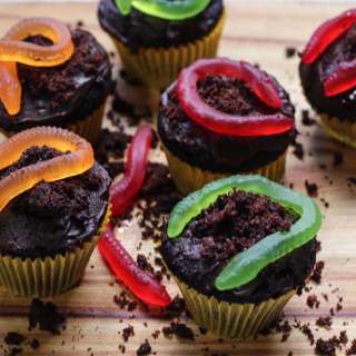 Chocolate cupcakes with worms