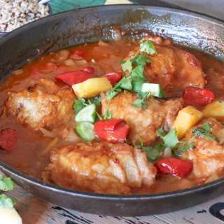 Sweet and sour chicken baked in one pot
