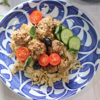 Lamb and Feta Meatballs, lemon rice in one pot