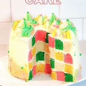 Checkerboard cake with lemon buttercream