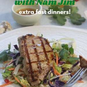 Marinated Pork steaks with Nam Jim dressing, fast dinner