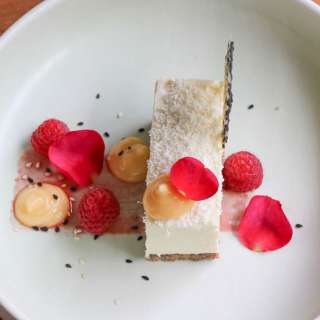 White Chocolate Mousse Cake with Yuzu and Black Sesame